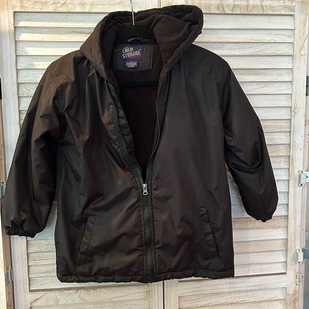 Cold Storage EUC hooded fleece lined water resistant girl’s jacket black.